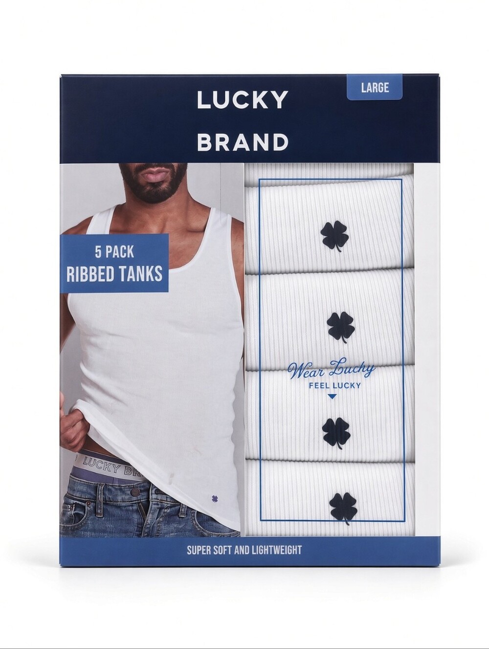 NIB Lucky Brand Men’s Ribbed Tank Tops 5-Pack White A-Shirt Size Large